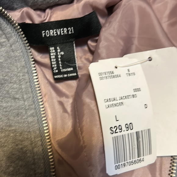 NWT FOREVER 21 casual bomber jacket in lavender/gray with pockets and zipper L - Picture 2 of 7